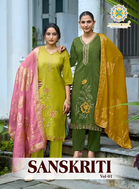 Sanskriti Vol 1 By Passion Tree Roman Shimmer Silk Kurti With Bottom Dupatta